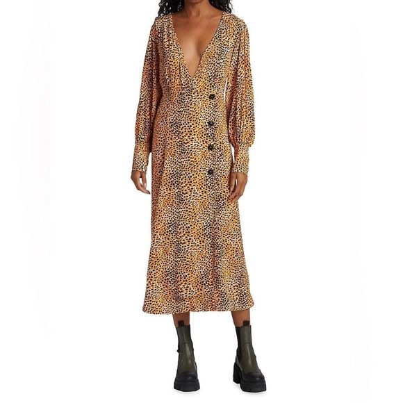 GANNI Leopard Plunge Dress - Picture 1 of 9